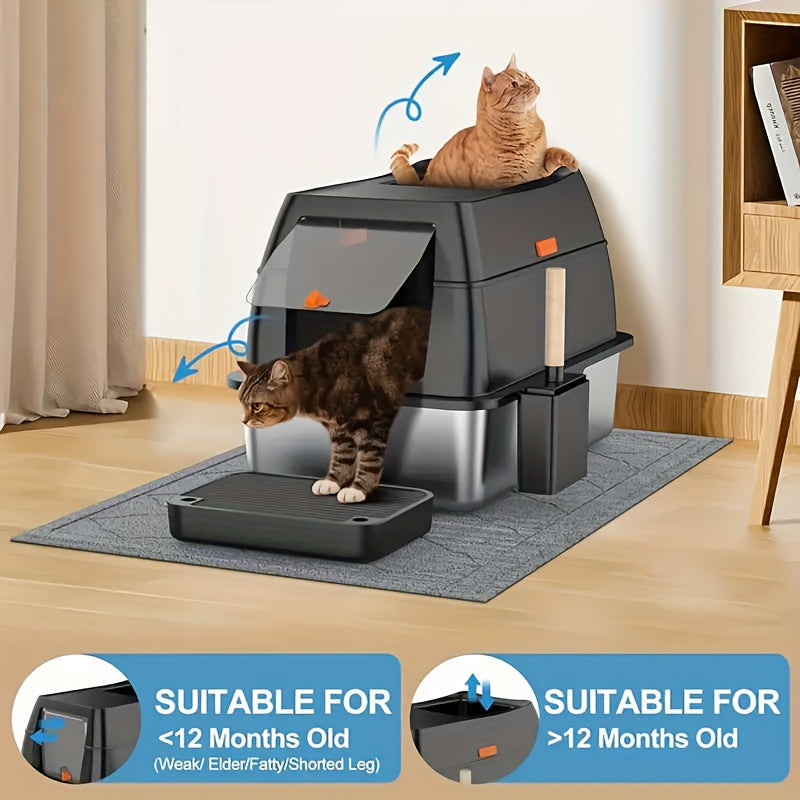 Extra Grote RVS Kattenbak met Schep en Antislipmat