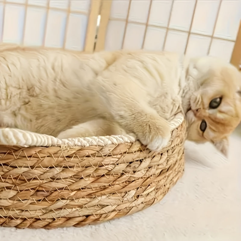 Gevlochten Kattenmand met Oren en Jute Kraboppervlak
