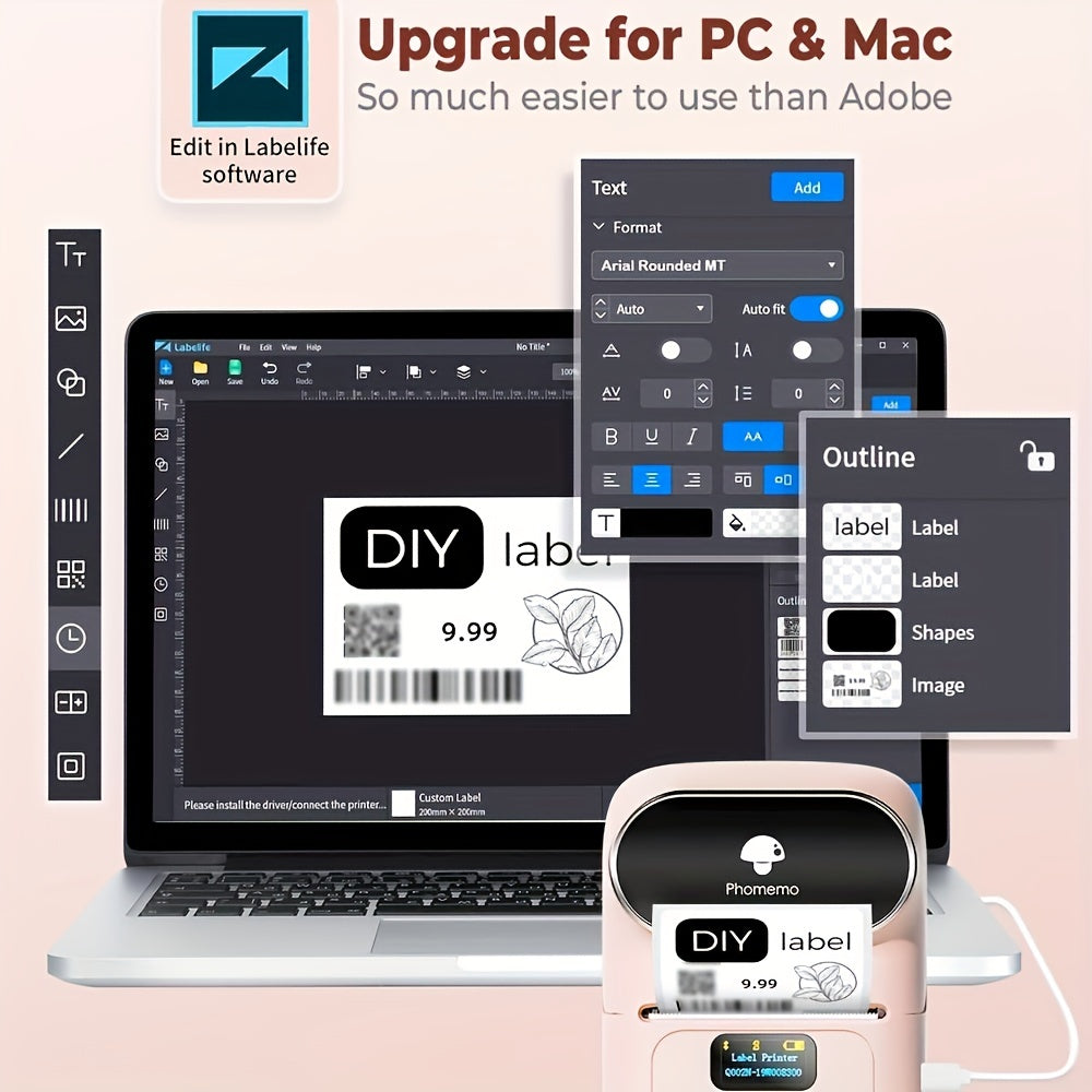 Draagbare draadloze labelmaker met één labelrol