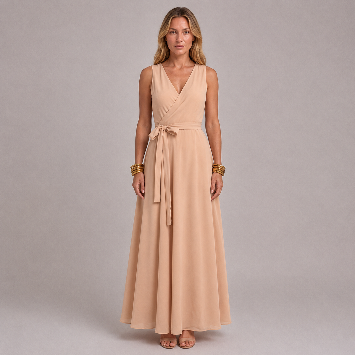Elegante overslag maxi-jurk met tailleband