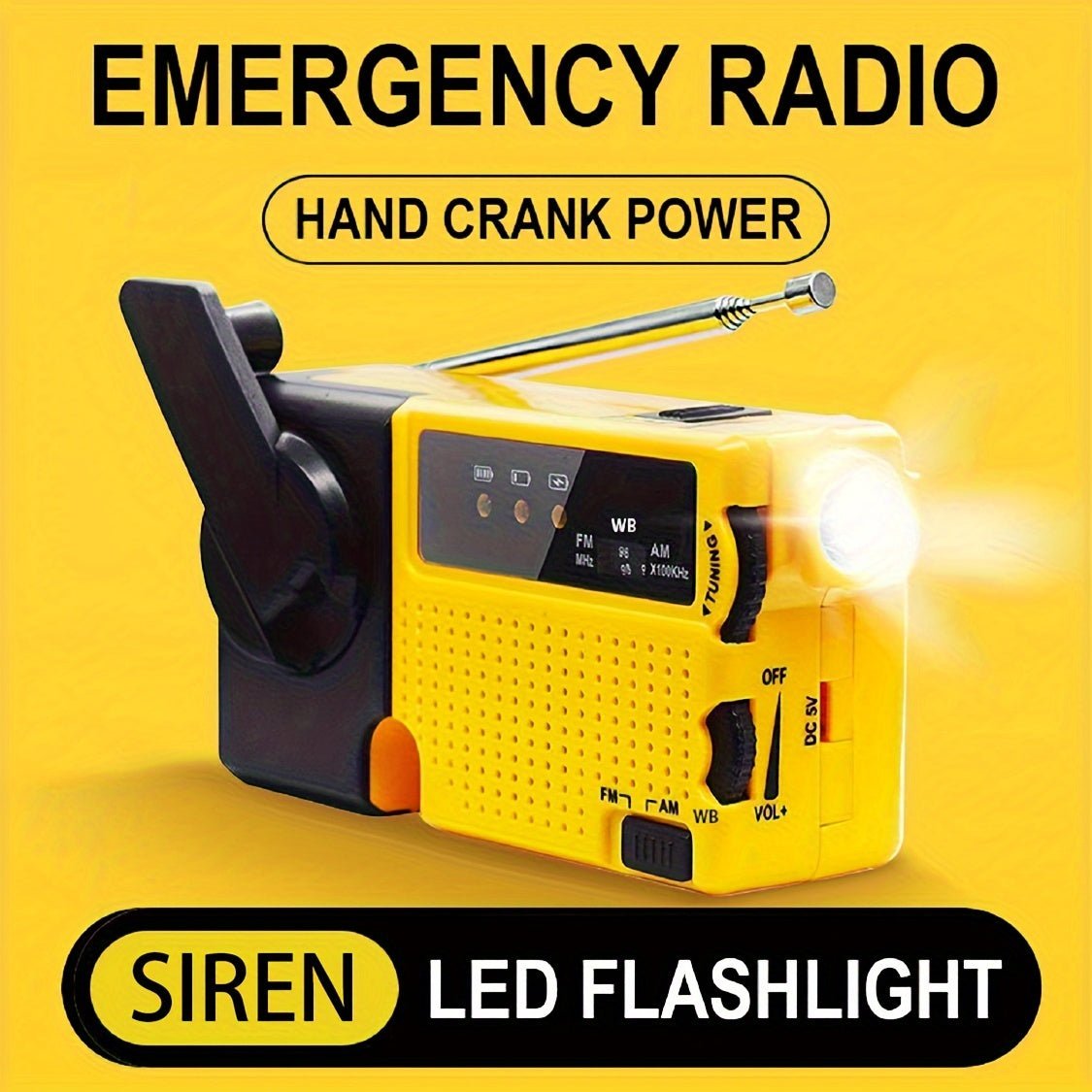 Noodradio met handslinger, zaklamp en sirene