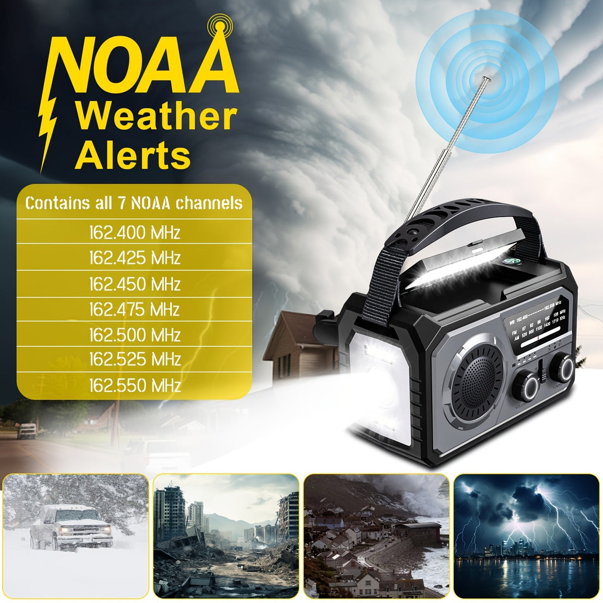Noodradio met 16.000mAh-powerbank, zonnepaneel en handslinger