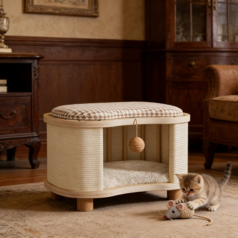 Houten Kattenbed in Krukmodel met Demonteerbaar Ontwerp