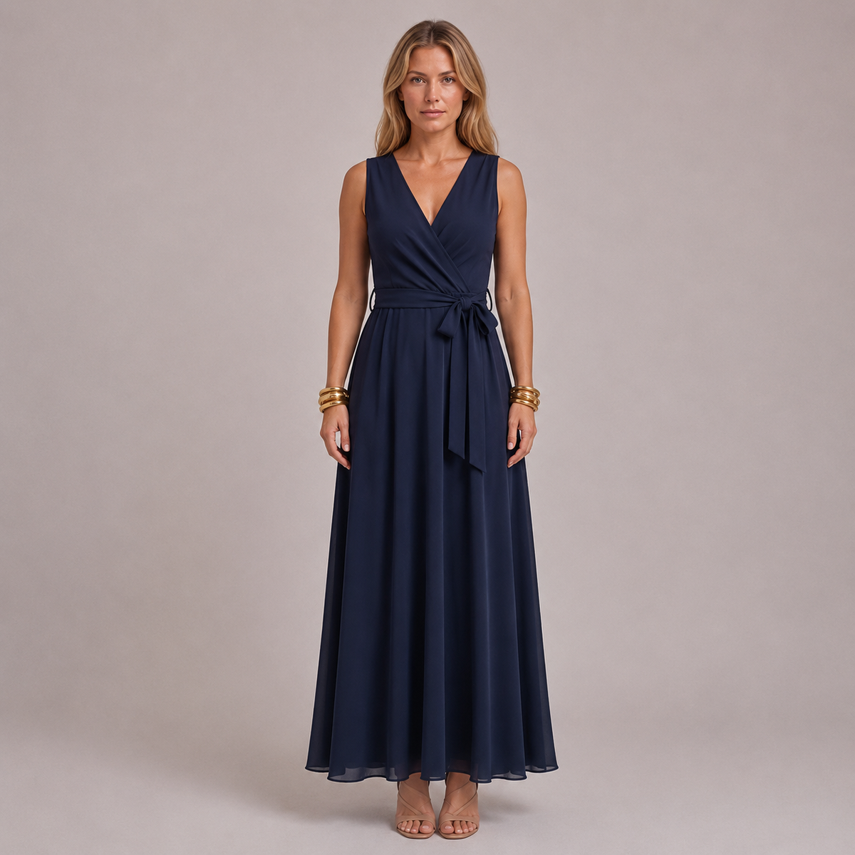 Elegante overslag maxi-jurk met tailleband