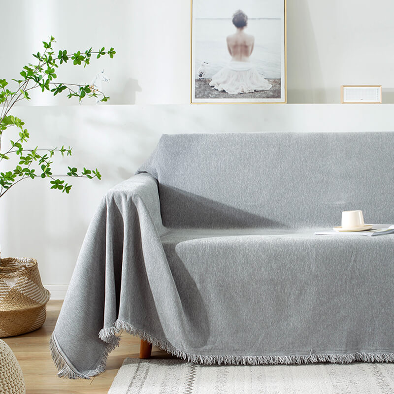 Chenille bankplaid - Stofwerende beschermer met kwastjes