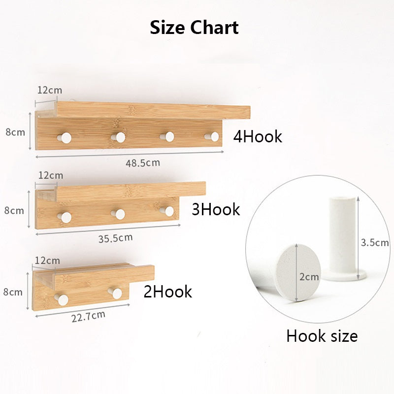 Bamboe wandplank - Zwevende plank met 2, 3 of 4 haken