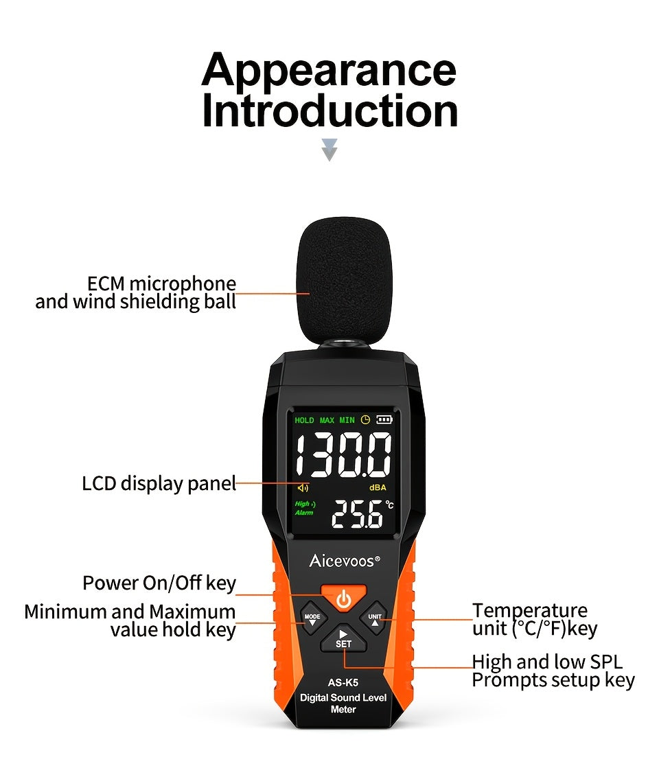 Draagbare digitale geluidsmeter – 30 tot 130 dB