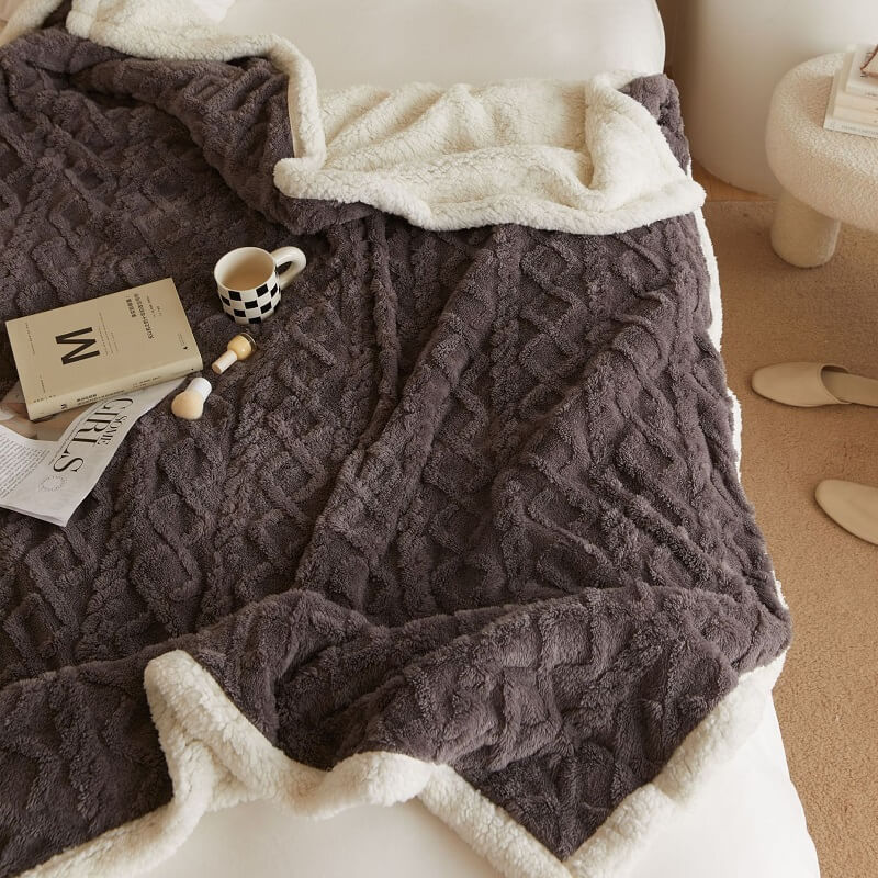 Omkeerbare Sherpa fleecedeken - Polyester met 3D ruitpatroon