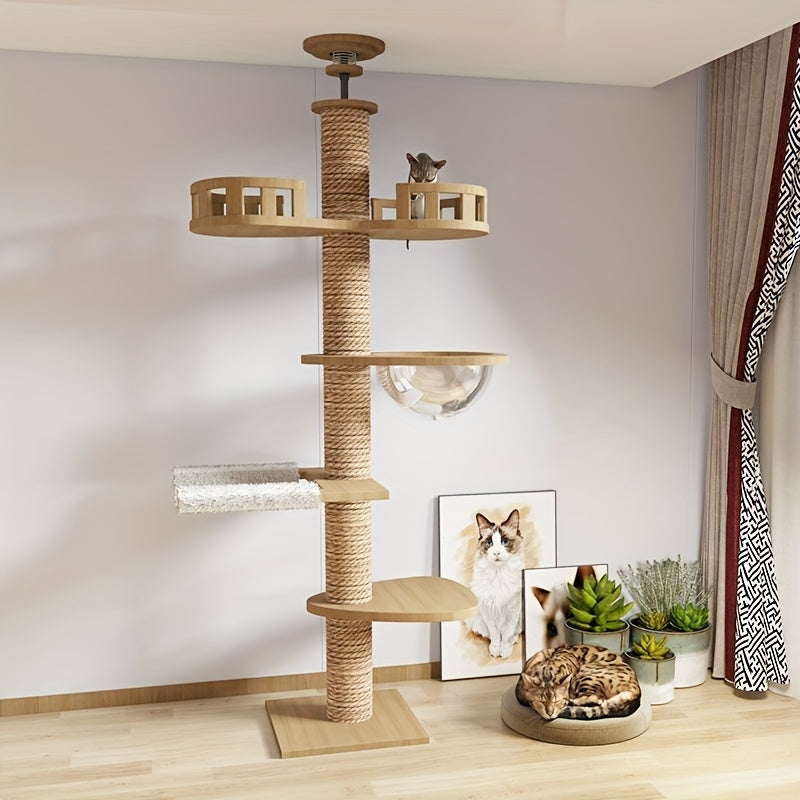 Moderne Multilevel Kattenboom van Grenenhout met Hangbed