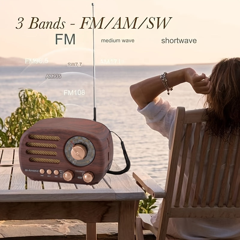 Draagbare retro radio met houtlook en draadloze luidspreker