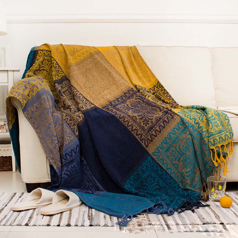 Bohemian chenille plaid - Jacquardpatroon met franjes