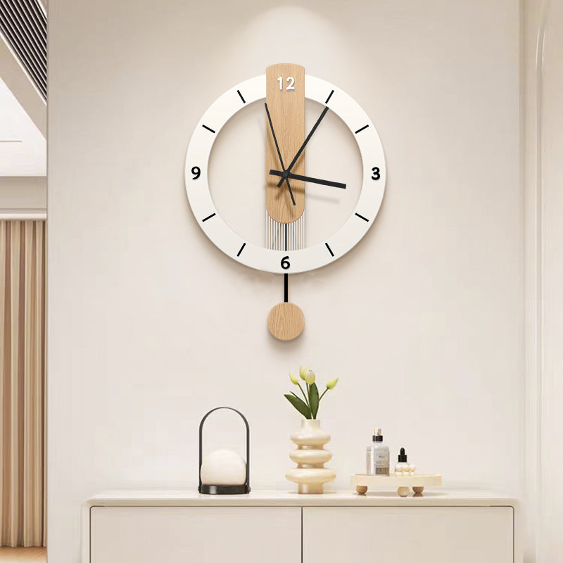 Massief houten wandklok - Stil uurwerk met houten slinger