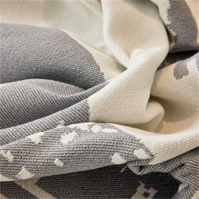 Bedrukte chenille bankplaid - Abstract patroon met franjes