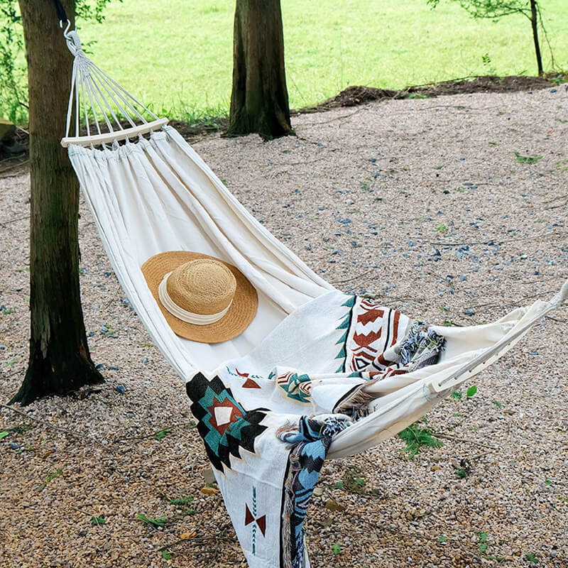 Draagbare Katoenen Tuinhangmat met Spreidstokken