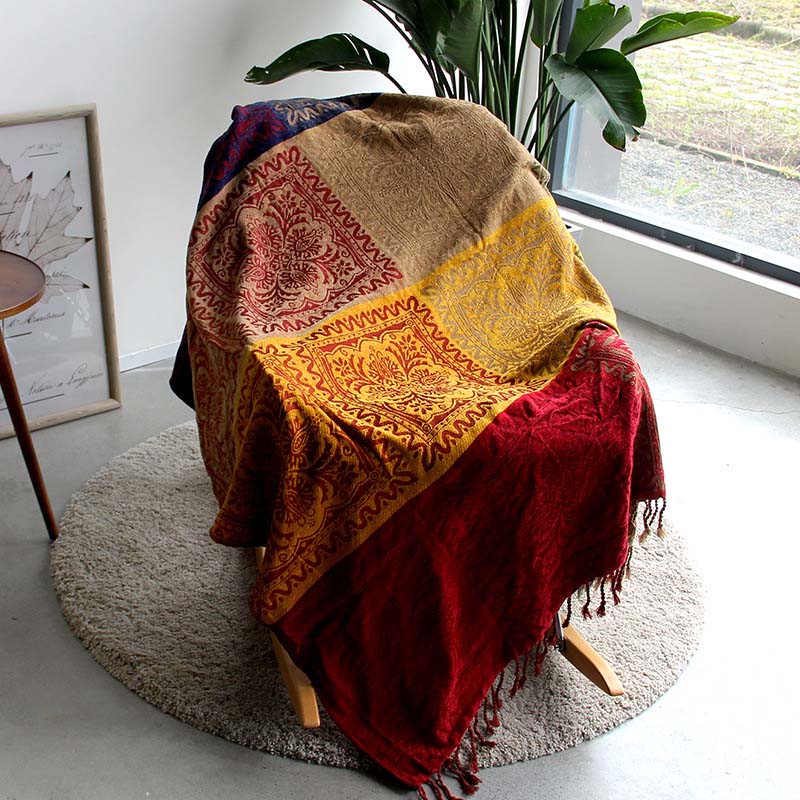Bohemian chenille plaid - Jacquardpatroon met franjes