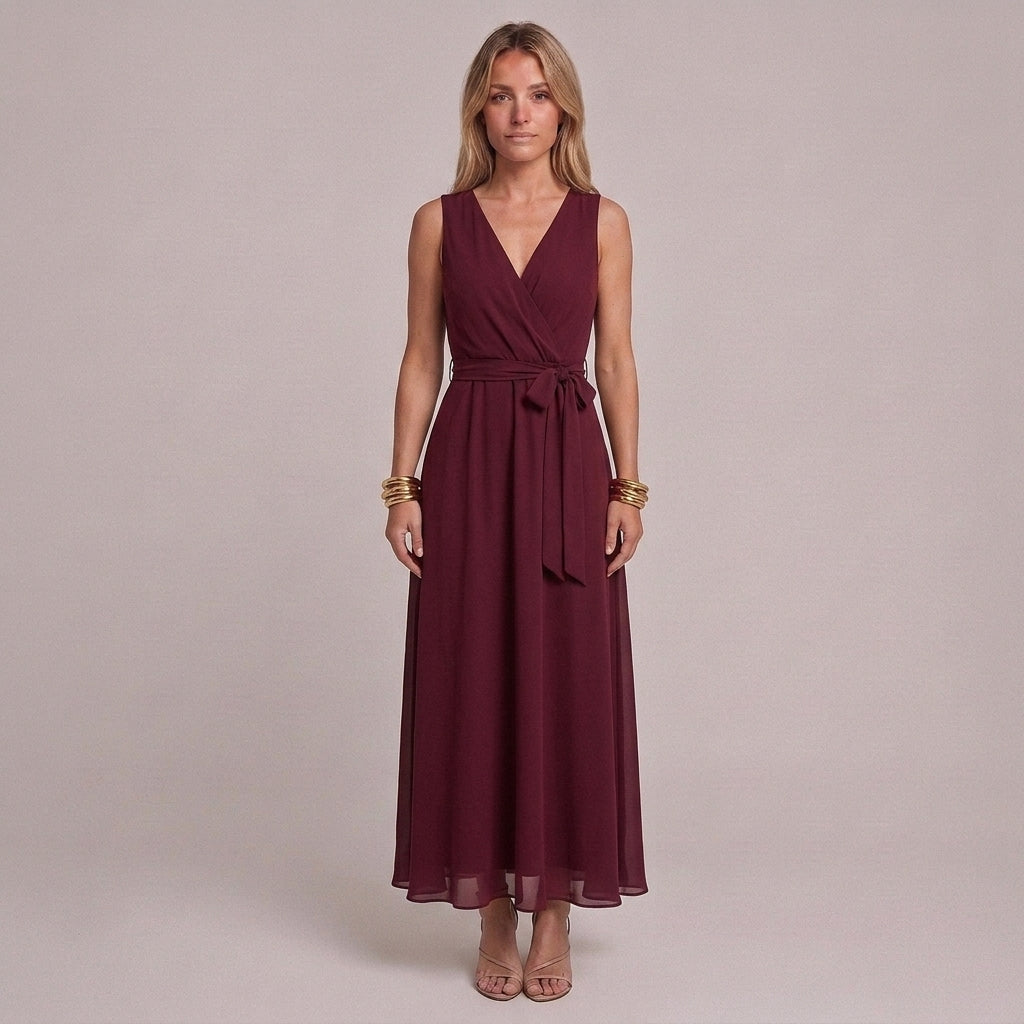 Elegante overslag maxi-jurk met tailleband