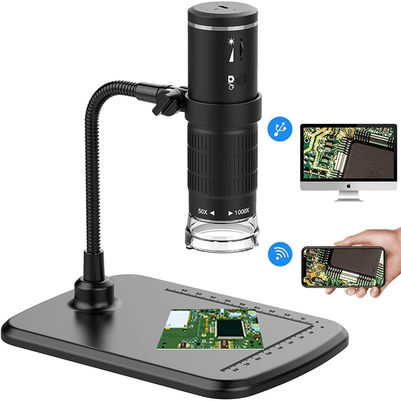 Draagbare digitale wifi-microscoop met flexibele standaard – 50×–1000×