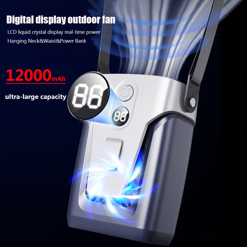Draagbare tailleventilator met digitaal display en 12.000mAh-accu