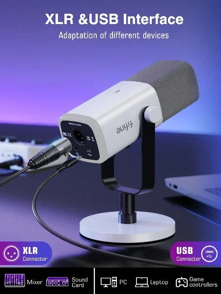 Dynamische USB/XLR-microfoon met monitoring en RGB-verlichting