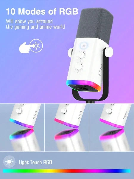 Dynamische USB/XLR-microfoon met monitoring en RGB-verlichting