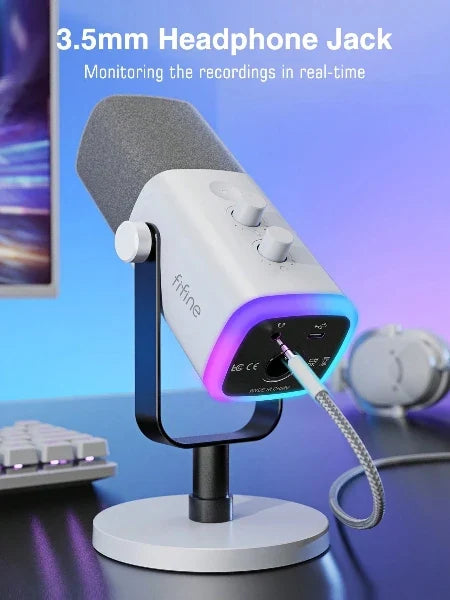 Dynamische USB/XLR-microfoon met monitoring en RGB-verlichting