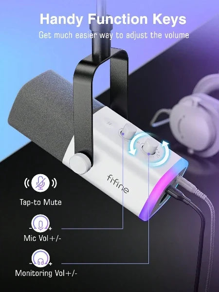 Dynamische USB/XLR-microfoon met monitoring en RGB-verlichting