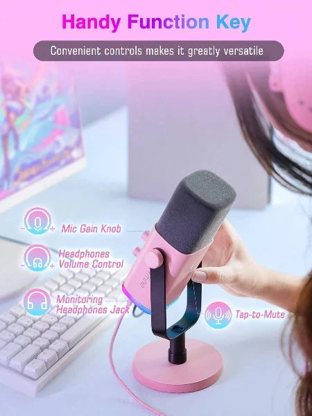 Dynamische USB/XLR-microfoon met monitoring en RGB-verlichting