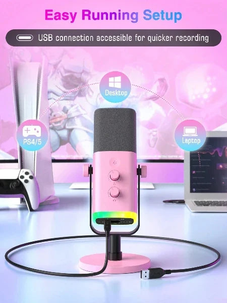 Dynamische USB/XLR-microfoon met monitoring en RGB-verlichting