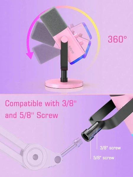 Dynamische USB/XLR-microfoon met monitoring en RGB-verlichting