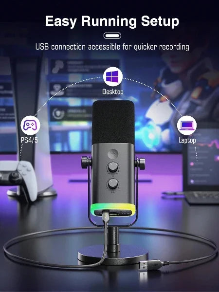 Dynamische USB/XLR-microfoon met monitoring en RGB-verlichting
