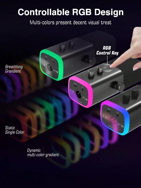 Dynamische USB/XLR-microfoon met monitoring en RGB-verlichting