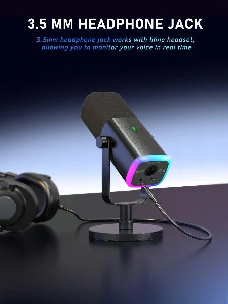 Dynamische USB/XLR-microfoon met monitoring en RGB-verlichting