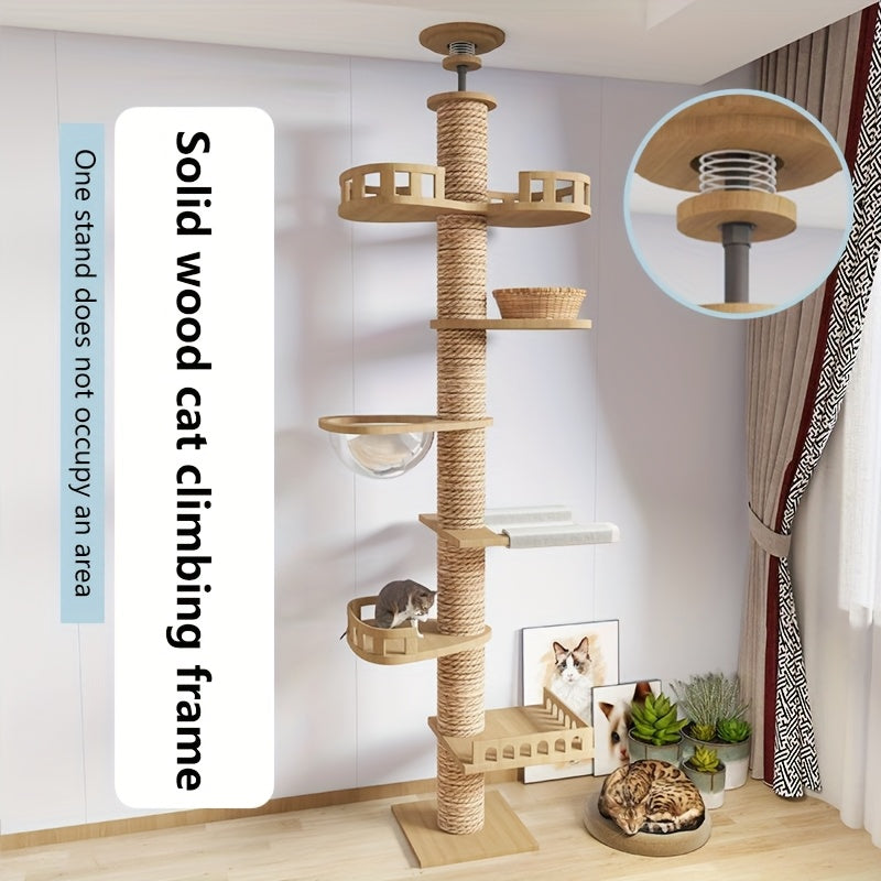 Moderne Multilevel Kattenboom van Grenenhout met Hangbed