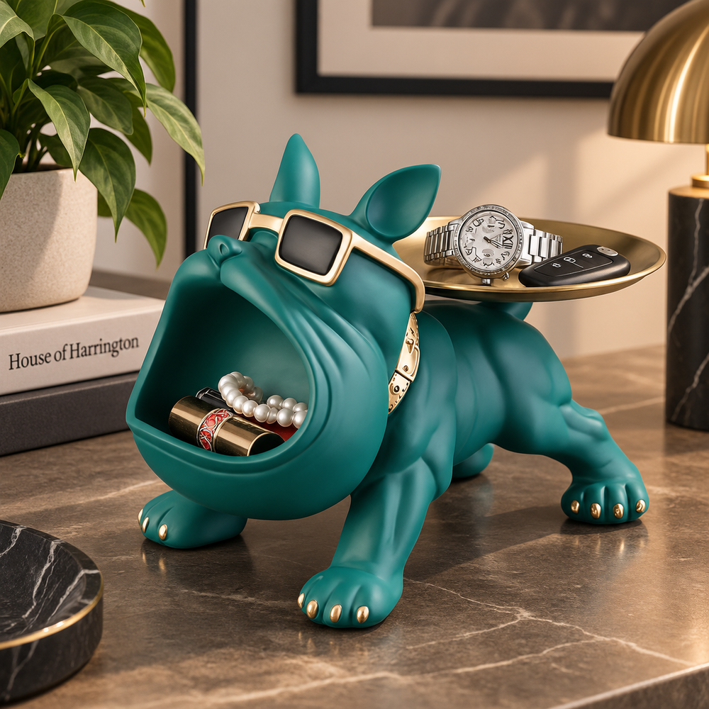 Franse bulldog butler - Polyresin opbergbak en decoratie