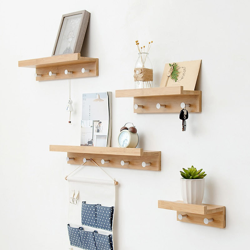 Bamboe wandplank - Zwevende plank met 2, 3 of 4 haken