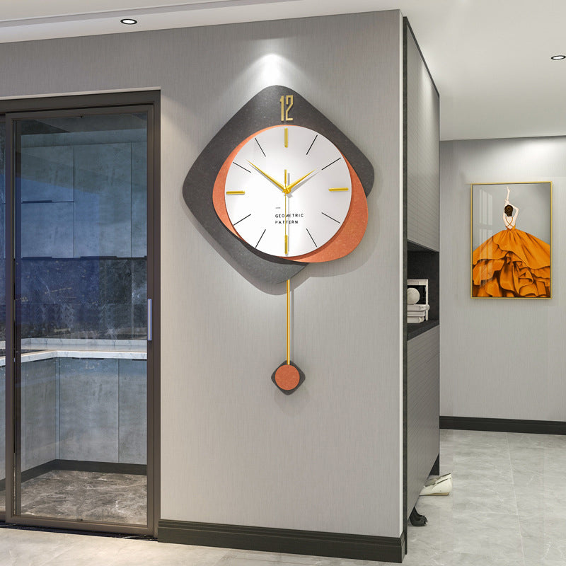Geometrische wandklok met slinger - MDF en stil uurwerk