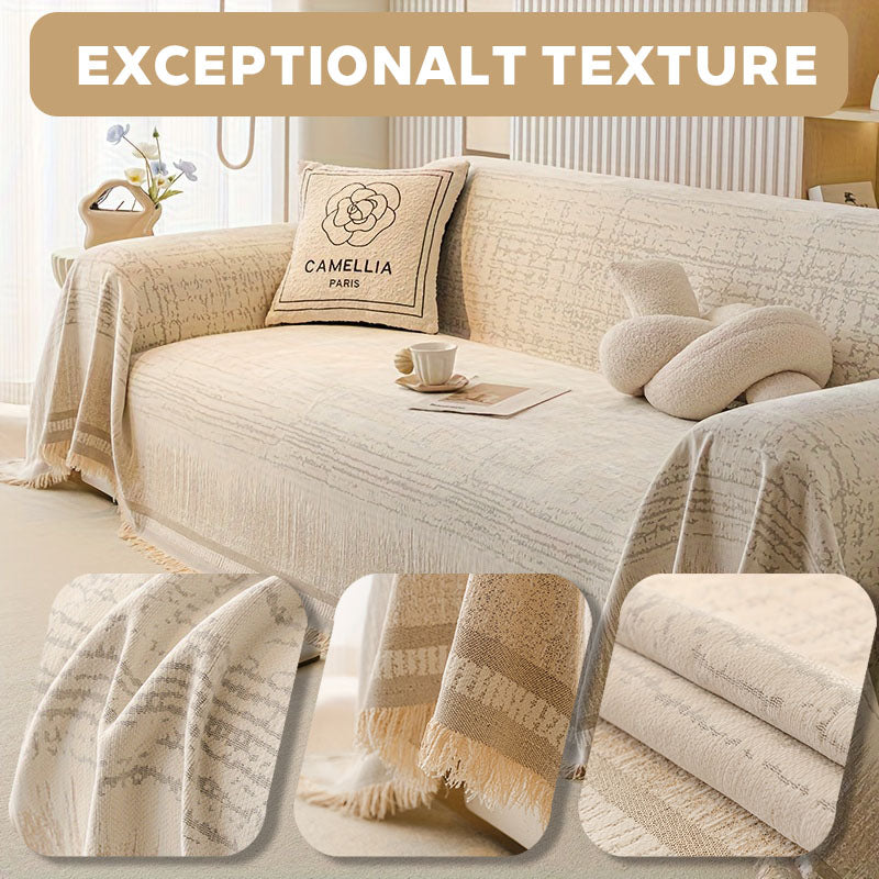 Chenille bankplaid - Scandinavische meubelbeschermer met franjes