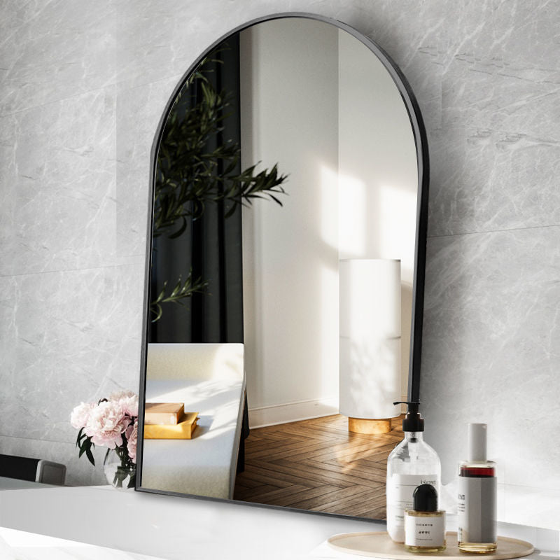 Boogvormige wandspiegel - Aluminium frame en gehard glas