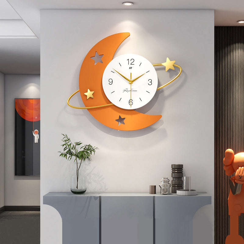Maan en sterren wandklok - Metalen frame met stil uurwerk