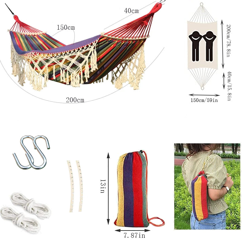Bohemian Hangmat met Kwastjes en Gebogen Spreidstokken