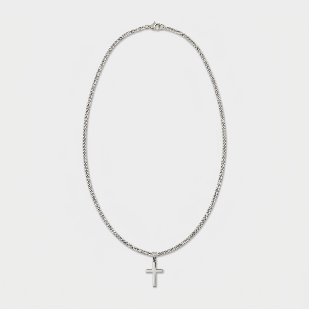 RVS ketting met kruishanger voor heren