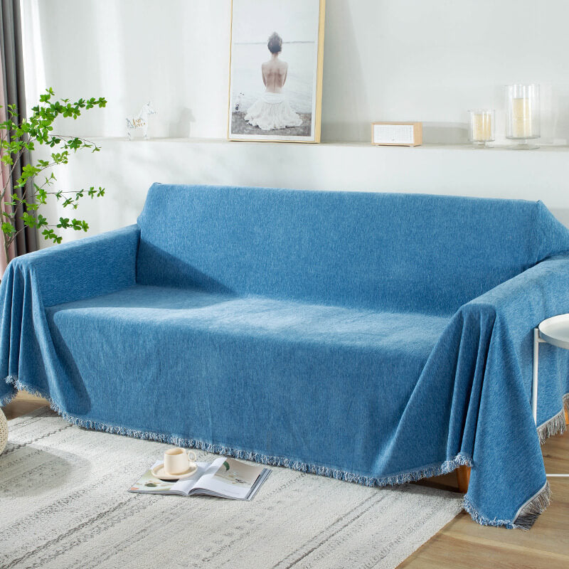 Chenille bankplaid - Stofwerende beschermer met kwastjes