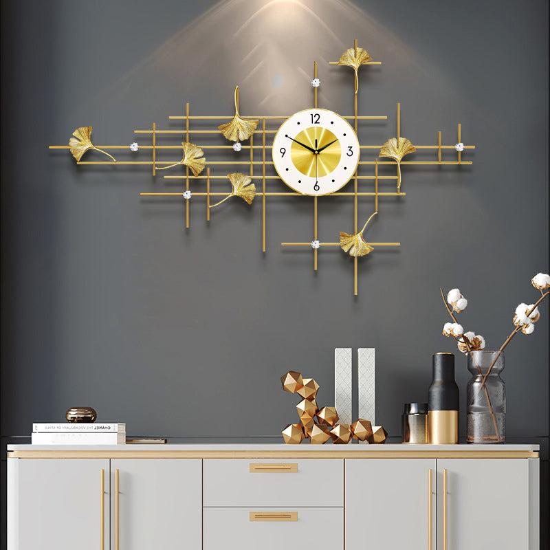 Wandklok met ginkgobladeren - Goudkleurig metaal