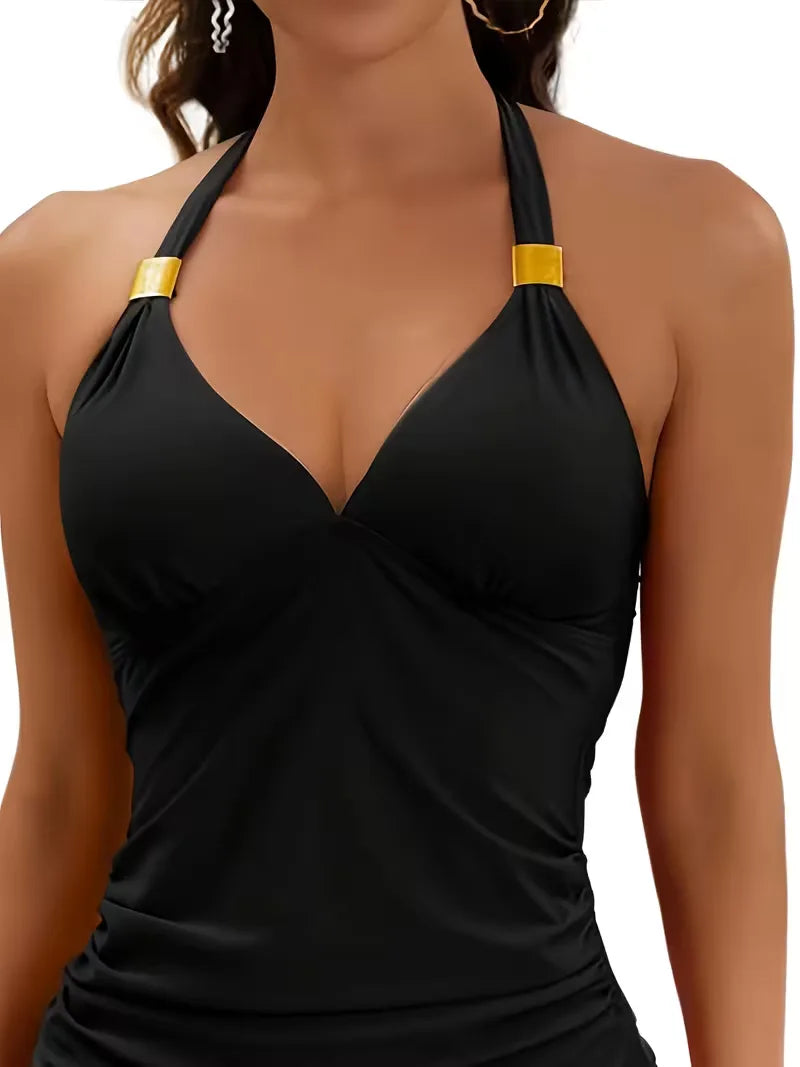 Tankini met V-hals en hoog getailleerd broekje