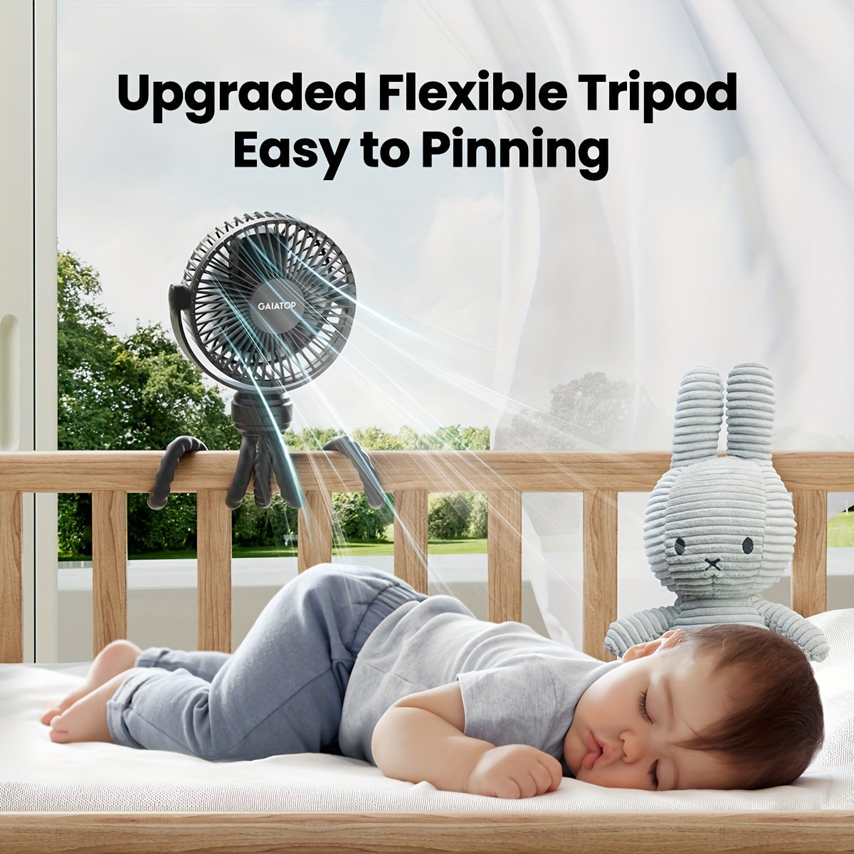 Oplaadbare mini-kinderwagenventilator met flexibele poten