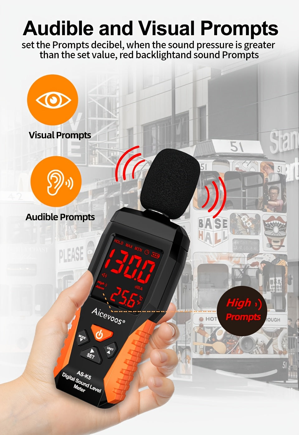 Draagbare digitale geluidsmeter – 30 tot 130 dB