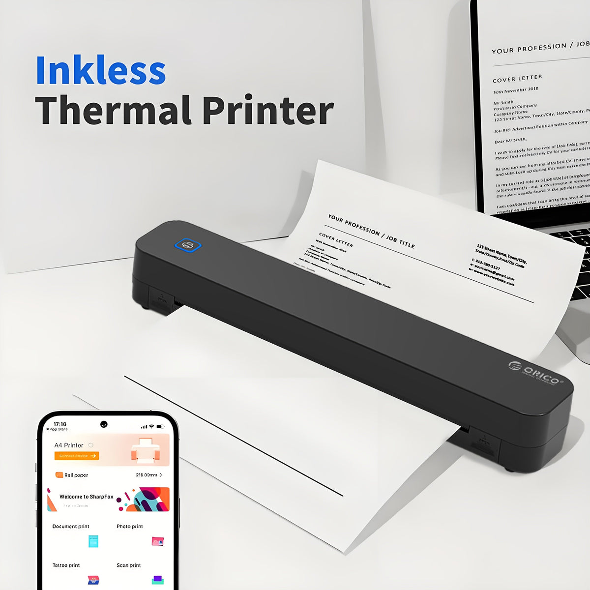 Draagbare draadloze A4-thermische printer
