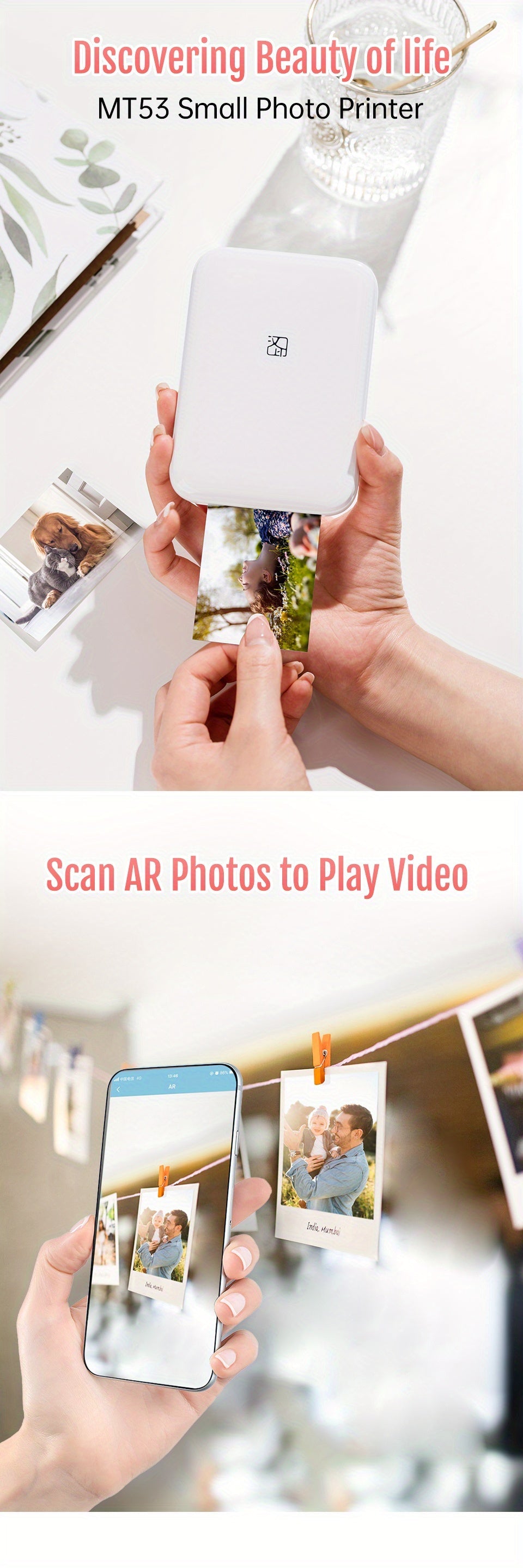 Draagbare draadloze minifotoprinter voor smartphones