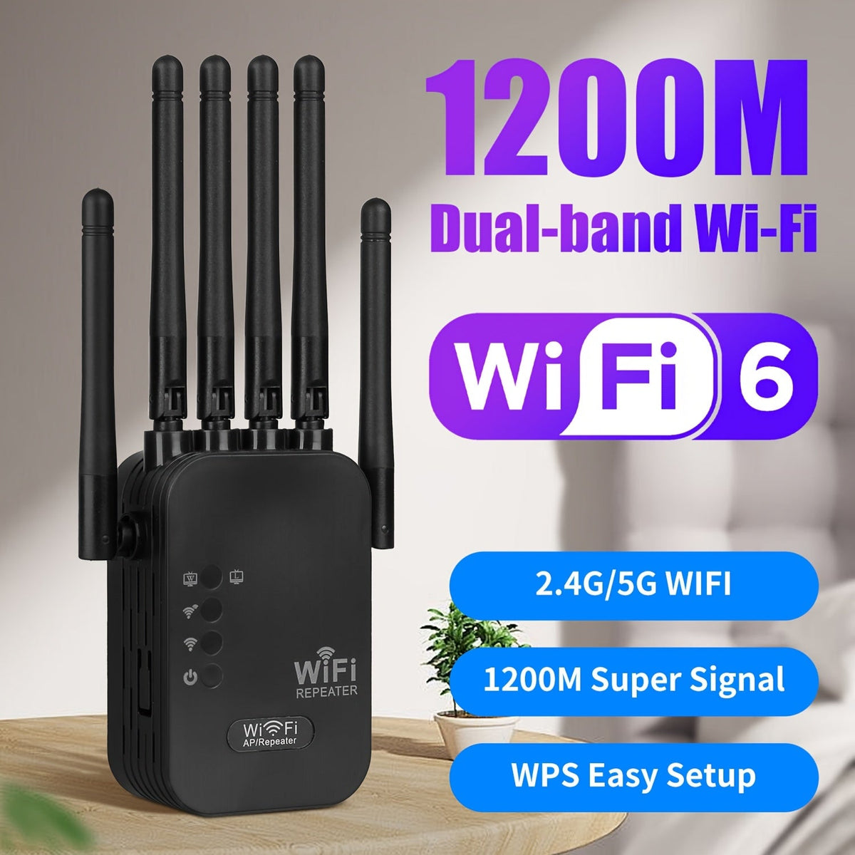 Dual-band wifi 6-bereikvergroter met zes antennes