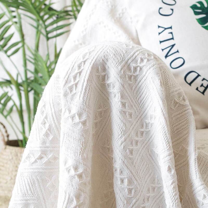 Geometrische bankplaid - Omkeerbare katoenmix met franjes